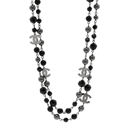 Chanel Ruthenium Pearl Beaded CC Long Necklace Black 1 of 5