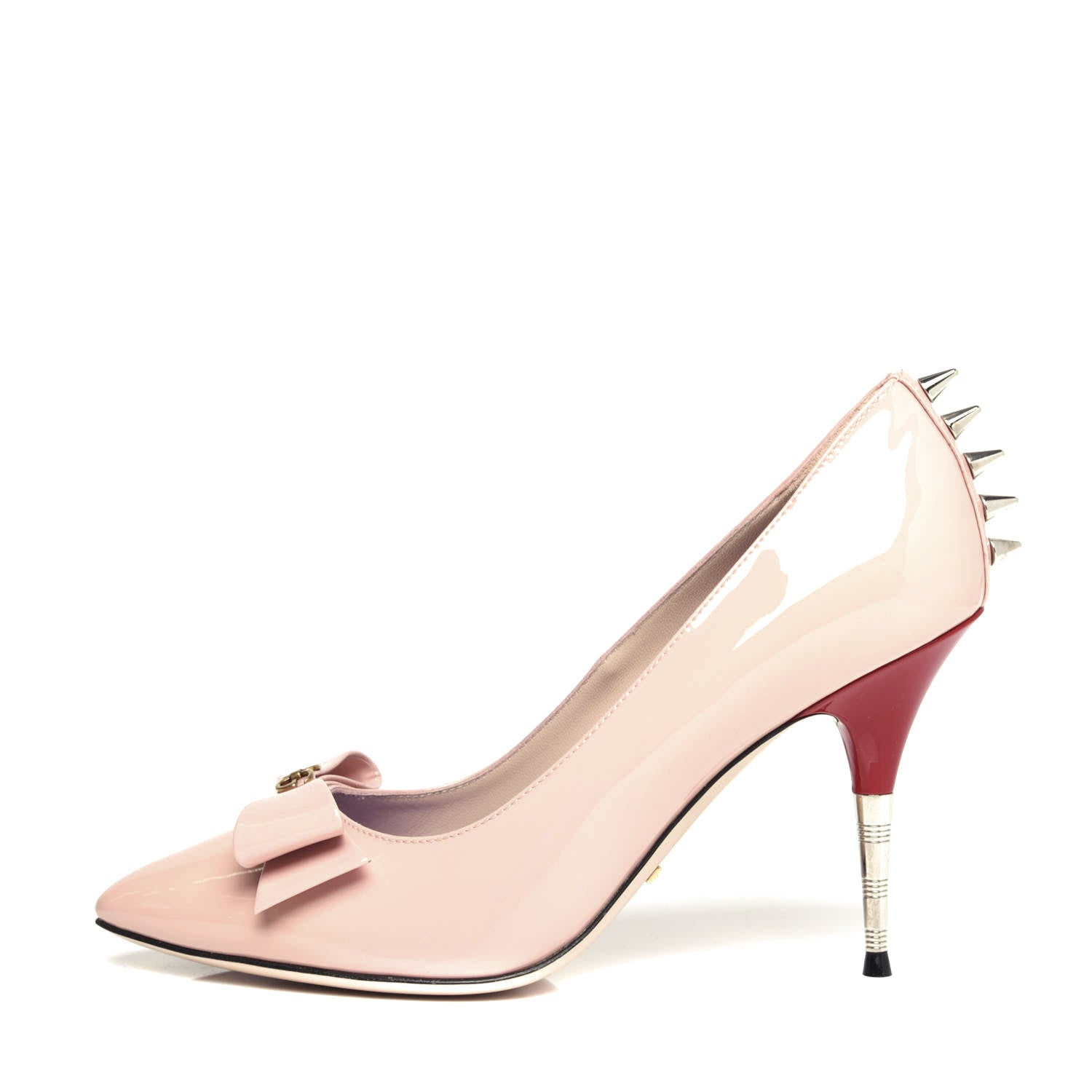 Gucci Patent GG Bow Sadie Spike High Heel Pumps 38.5 Perfect Pink 1 of 11