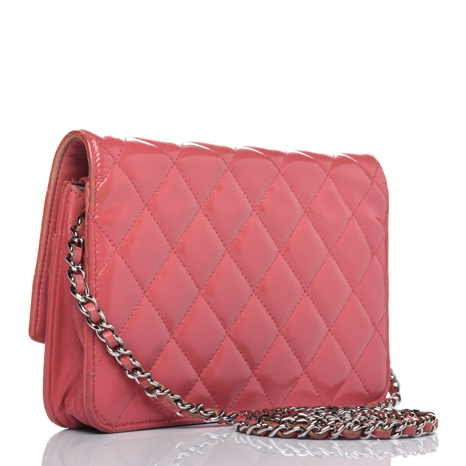 Chanel Patent Quilted Brilliant Wallet On Chain WOC Pink 4 of 25