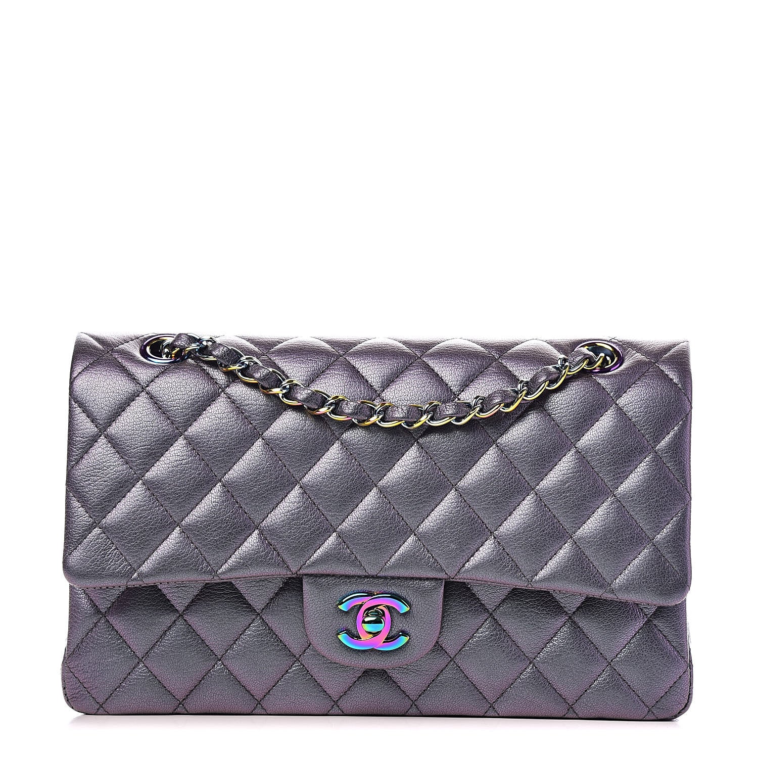 Chanel Iridescent Goatskin Quilted Medium Double Flap Purple 1 of 13