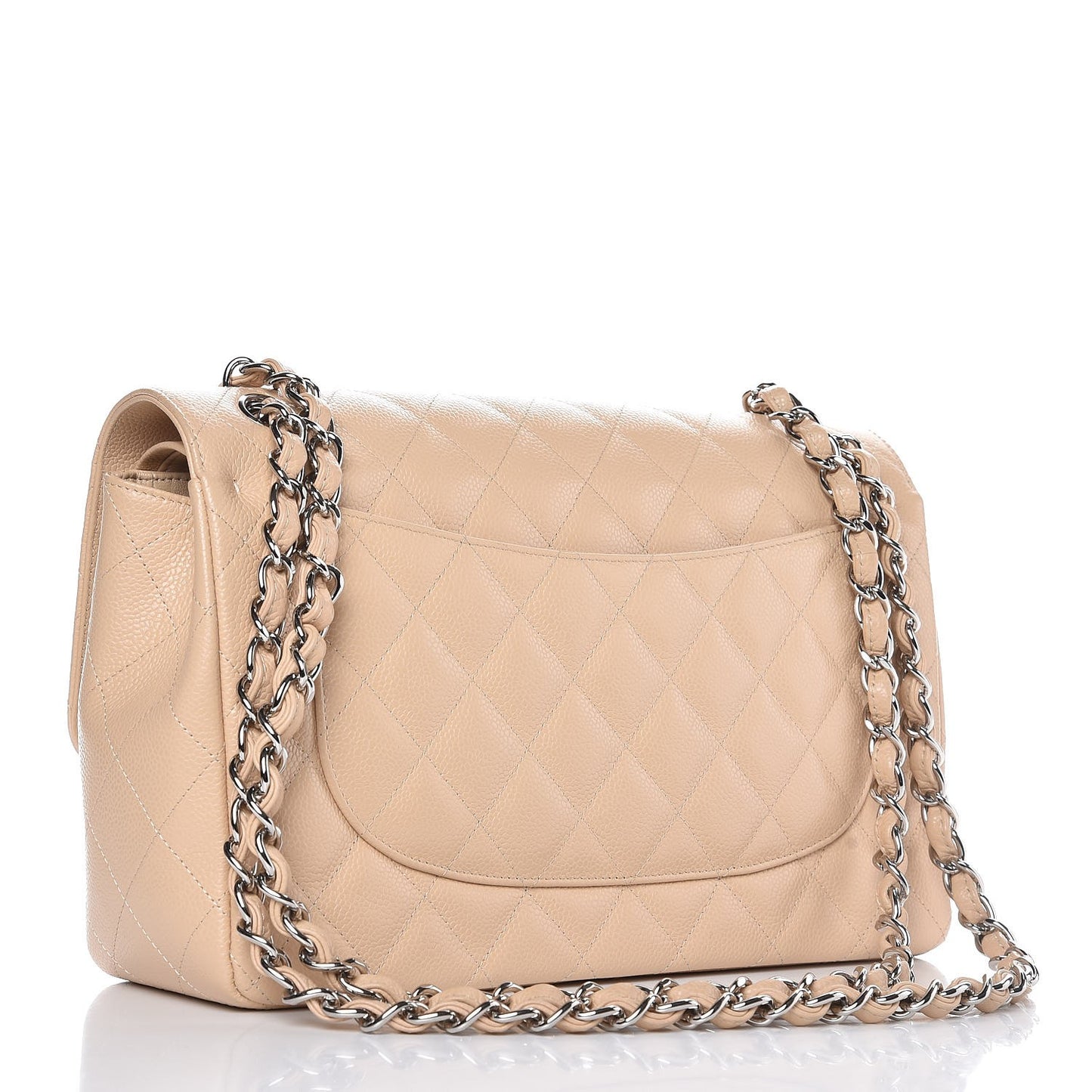 Caviar Quilted Jumbo Double Flap Beige Clair