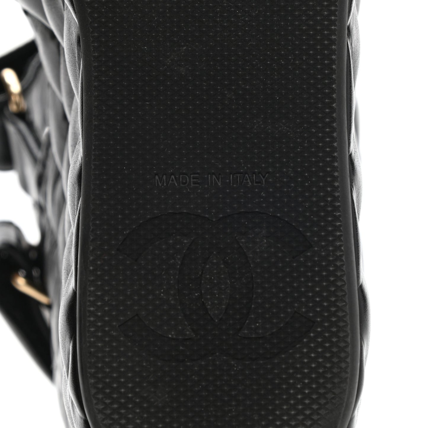 Shiny Calfskin Quilted Wedge Sandals 35 Black