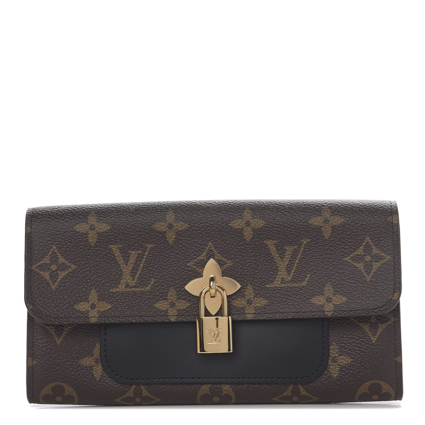 Monogram Flower Lock Long Wallet Black