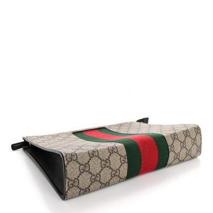 Gucci GG Supreme Monogram Selleria Calfskin Web New Web Cosmetic Case Beige Ebony Cocoa 4 of 9