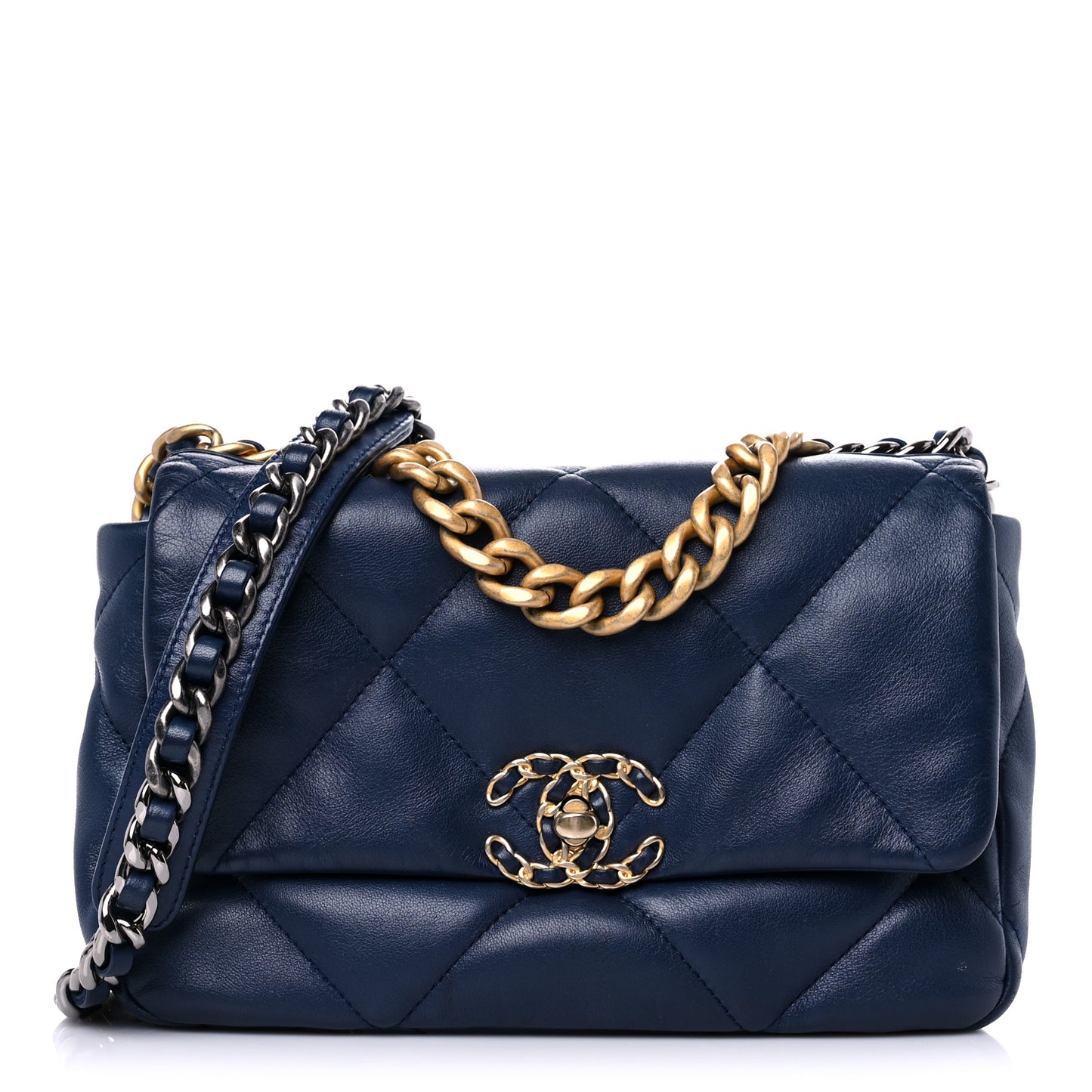 Lambskin Quilted Medium Chanel 19 Flap Navy Blue