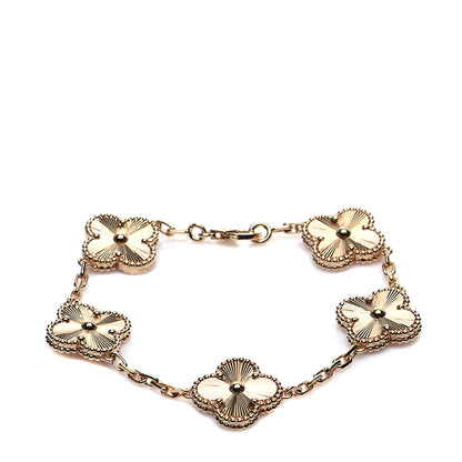 Van Cleef & Arpels 18K Yellow Gold 5 Motifs Guilloche Vintage Alhambra Bracelet 1 of 9