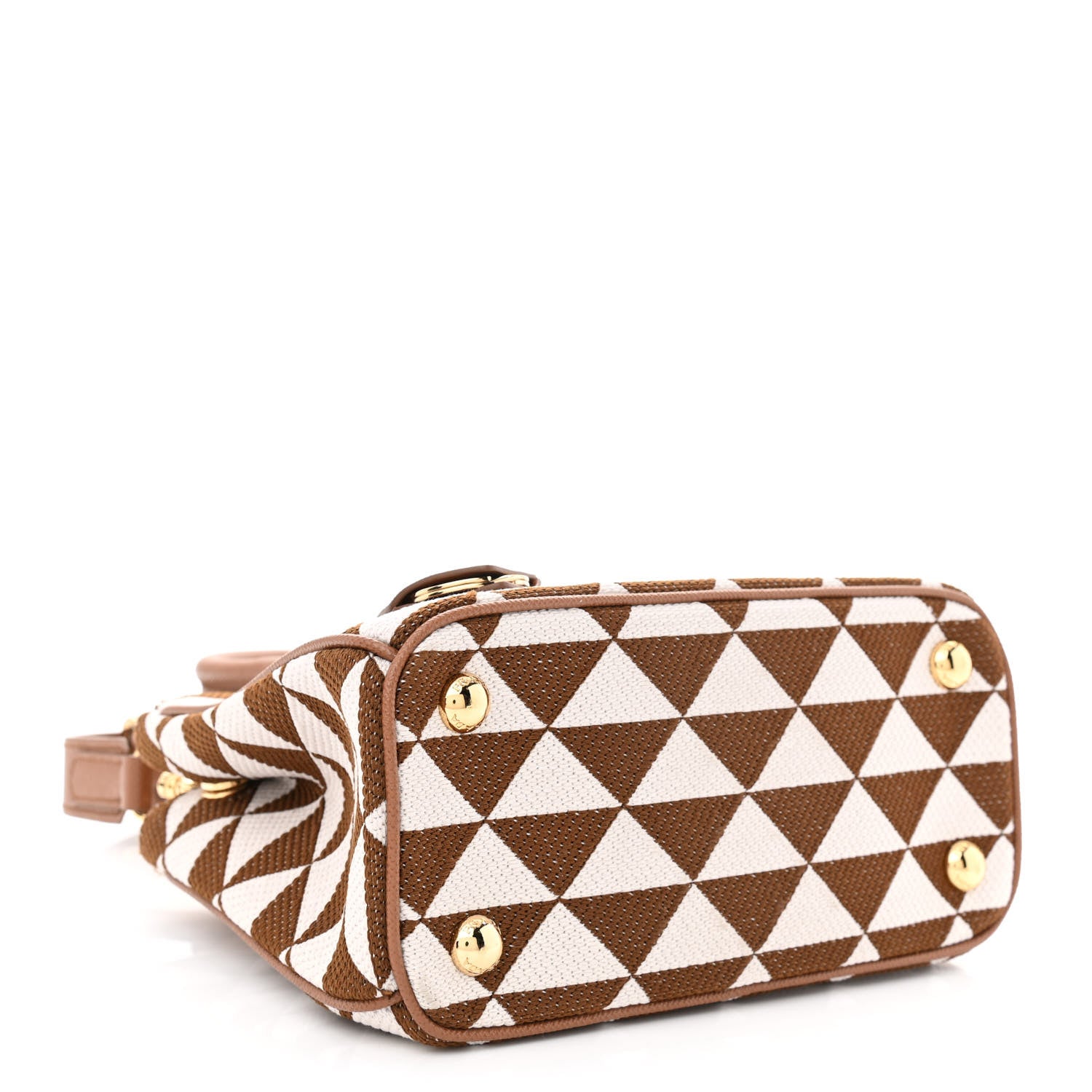 Prada Jacquard Saffiano Triangolo Symbole Embroidered Mini Galleria Double Zip Tote Tabacco Talco 4 of 12