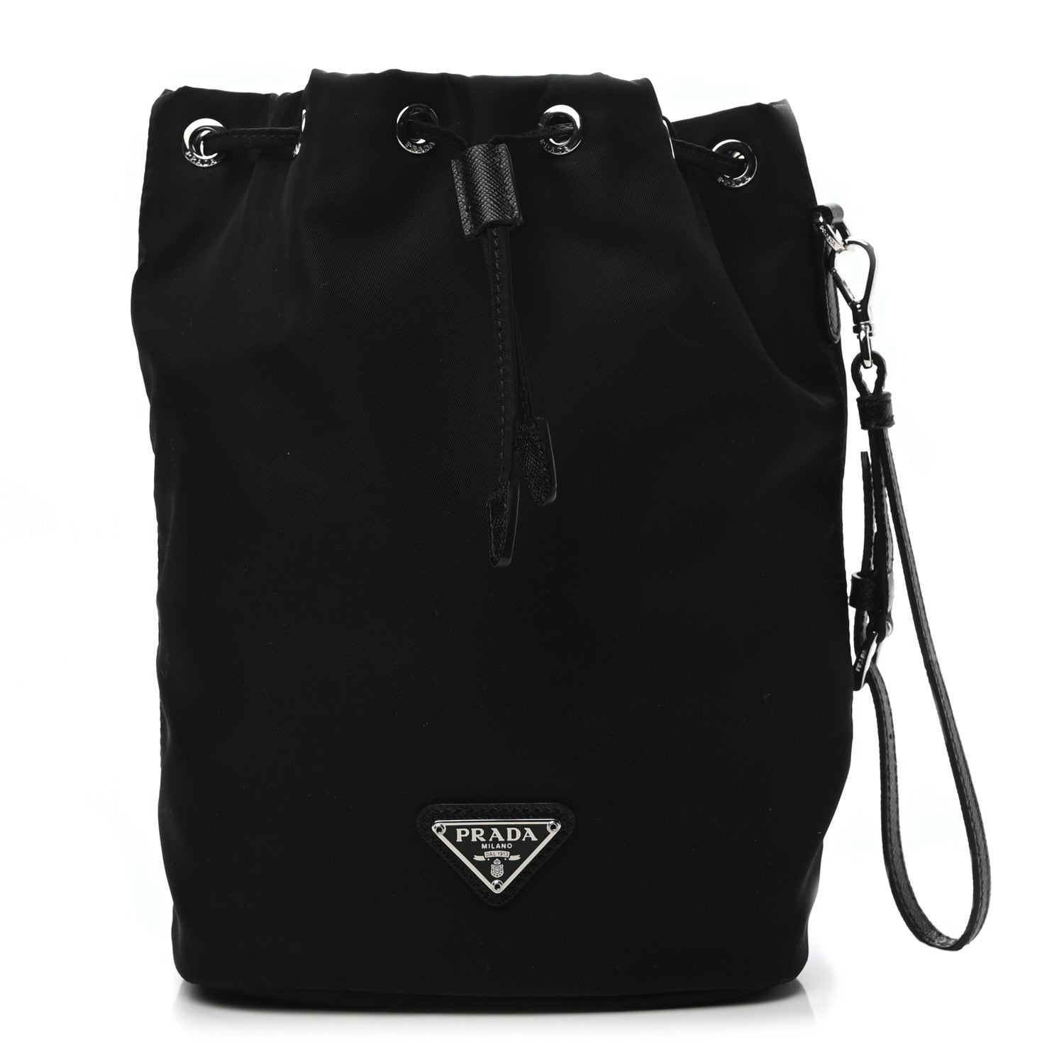 Prada Saffiano Tessuto Nylon Vela Bucket Wristlet Black 1 of 9