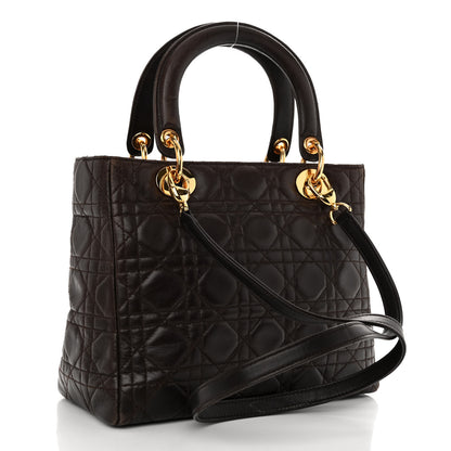 Christian Dior Lambskin Cannage Medium Lady Dior Dark Brown 3 of 9