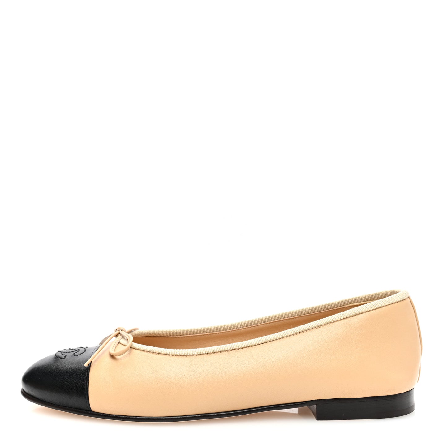 Lambskin Cap Toe CC Ballerina Flats 39 Beige Black