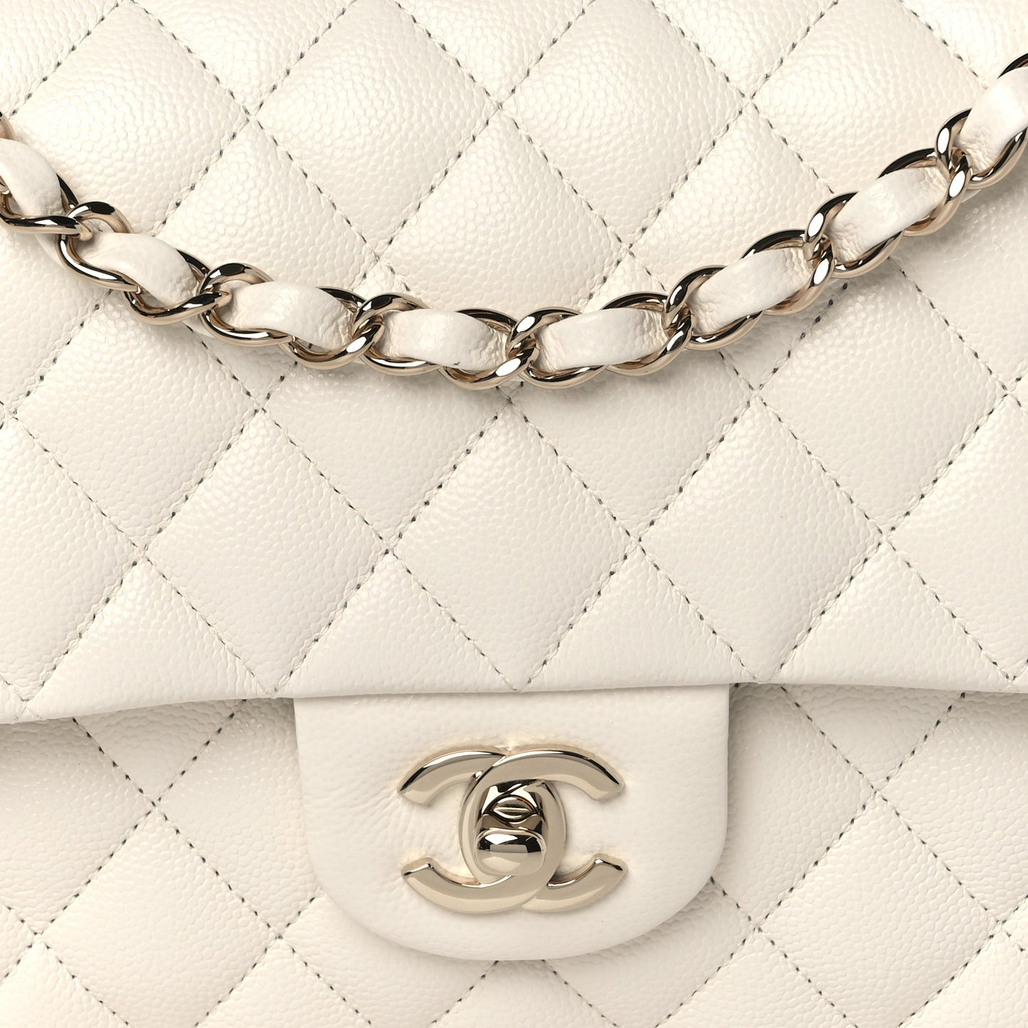 Caviar Quilted Medium Double Flap White