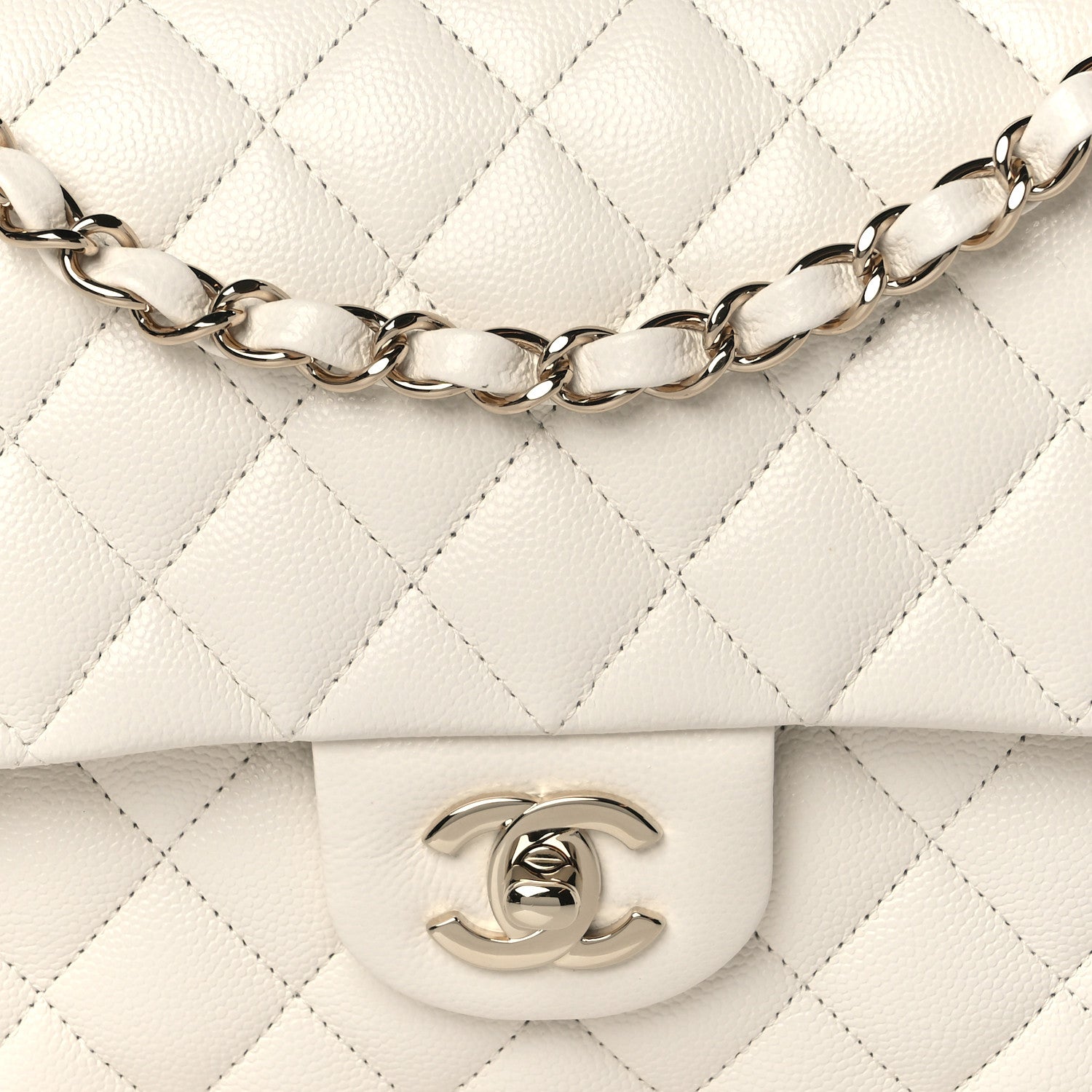 Chanel Caviar Quilted Medium Double Flap White 8 of 10