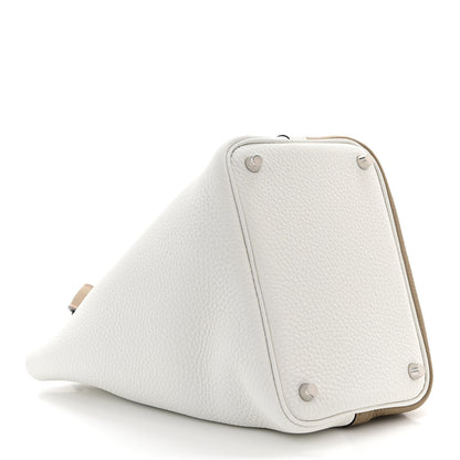 Hermes Taurillon Clemence Casaque Picotin Lock 18 PM Beige Marfa New White Macassar 4 of 11