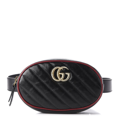 Gucci Azalea Calfskin Matelasse Diagonal Torchon GG Marmont Belt Bag 75 30 Black Romantic Cerise 1 of 8