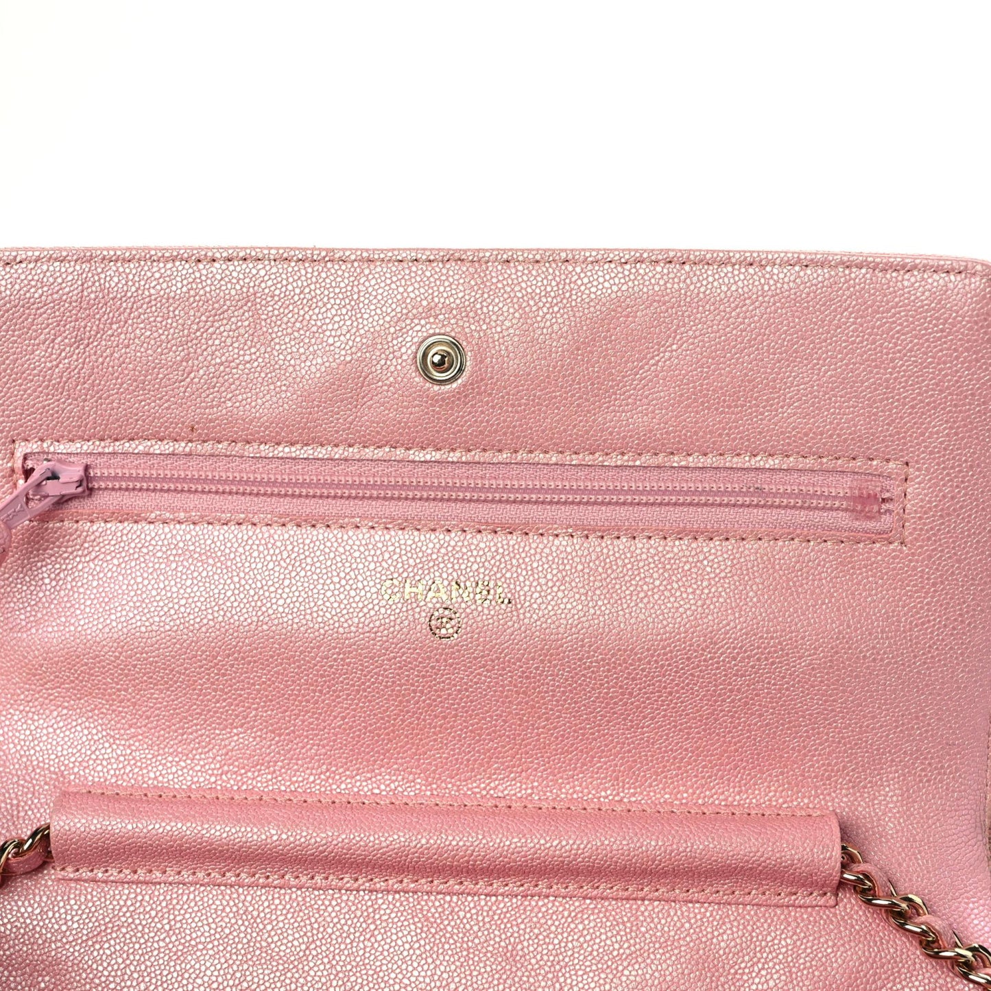 Iridescent Caviar Quilted Wallet on Chain WOC Rose Pink
