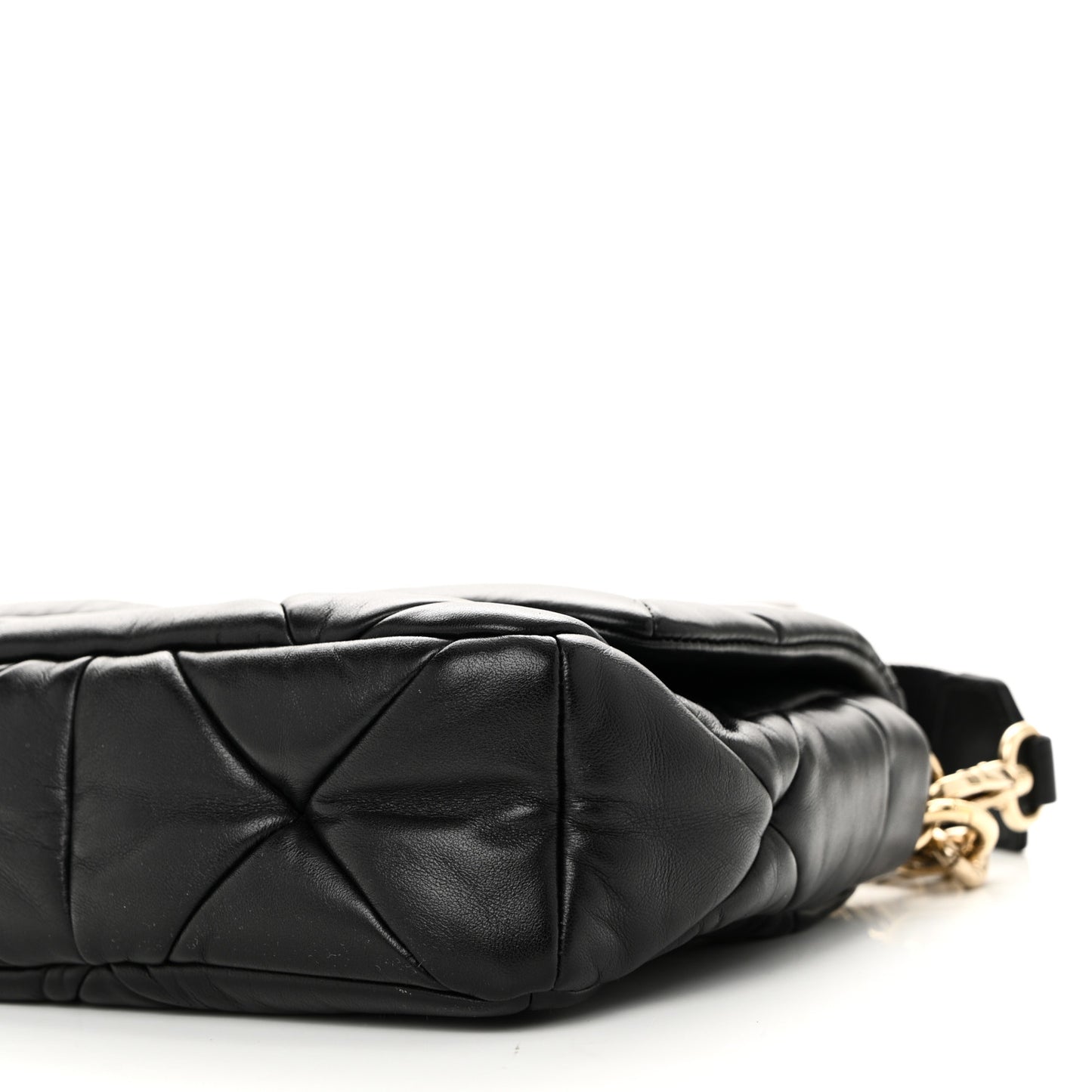 Nappa Re-Nylon Triangle Quilted Patchwork System Flap Shoulder Bag Black