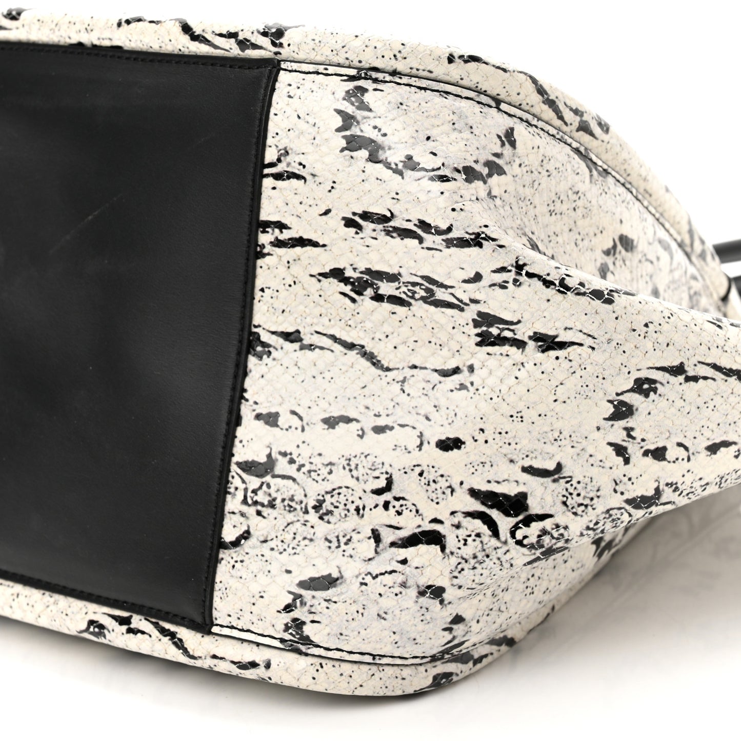 Calfskin Snakeskin Embossed Large Ruched Tote Optic White Black