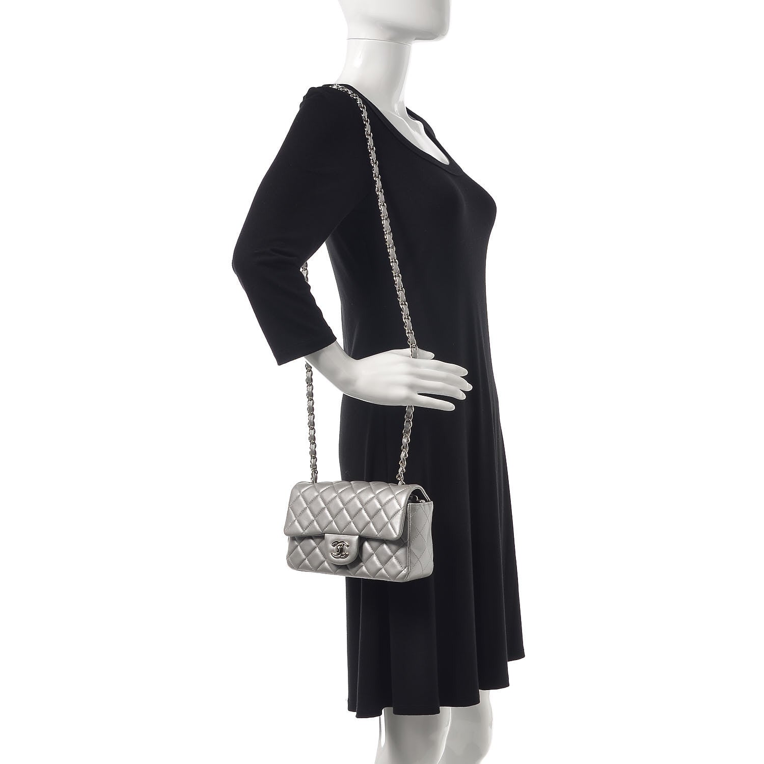 Chanel Metallic Lambskin Quilted Mini Rectangular Flap Silver 2 of 10