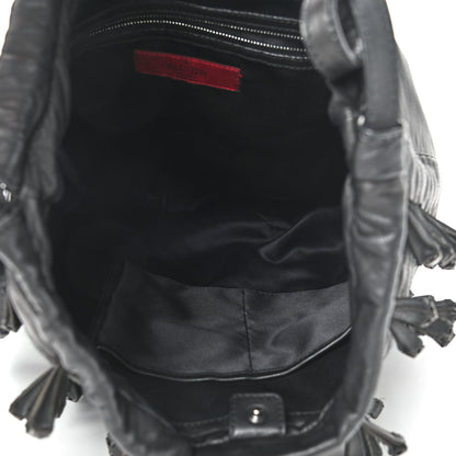 Valentino Garavani Lambskin Rockstud Fringe Bucket Black 4 of 7