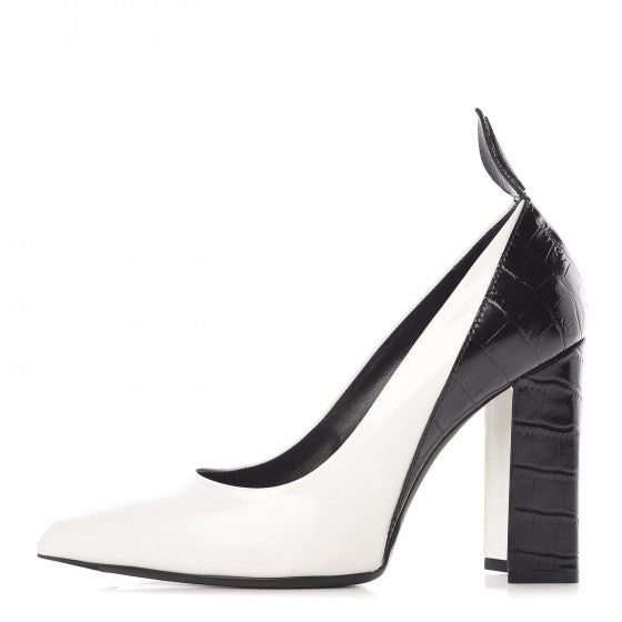 LOUIS VUITTON Calfskin Crocodile Embossed Matchmake Pumps 38 Black White