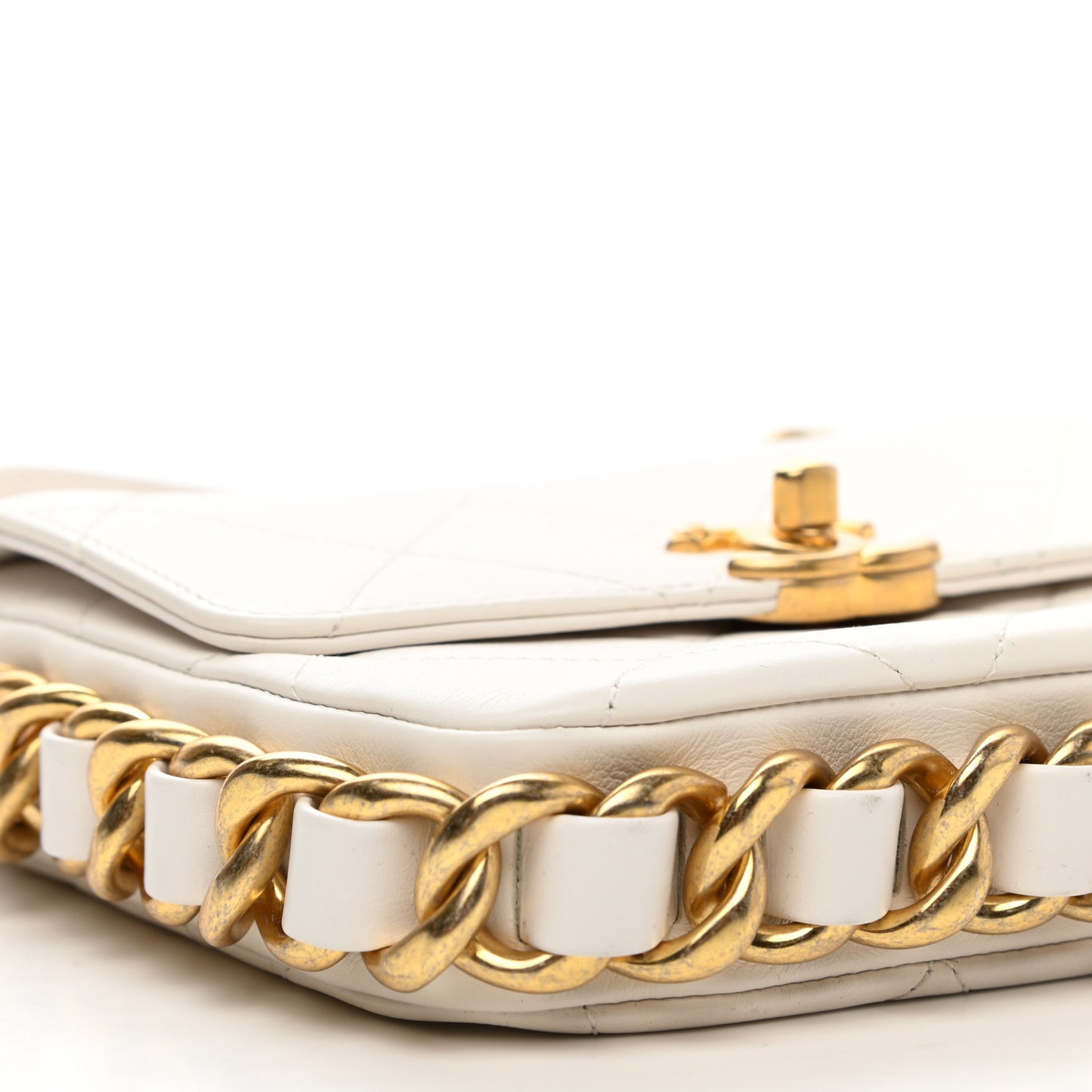 Calfskin Quilted Small Framing Chain Flap Bag White