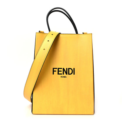 Fendi Vitello Fluffy Logo Small Pack Shopper Tote Yellow Box Black 1 of 12