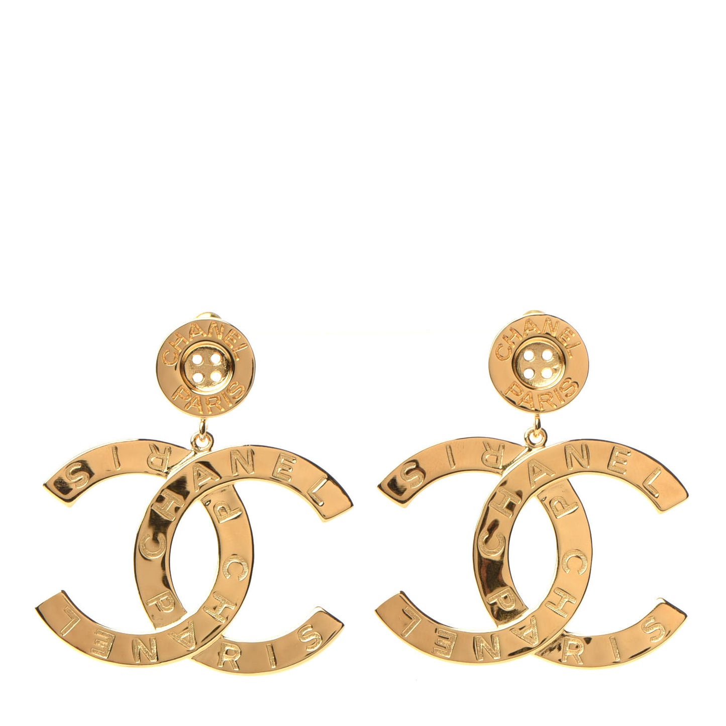 Metal Large Paris Button Earrings Gold