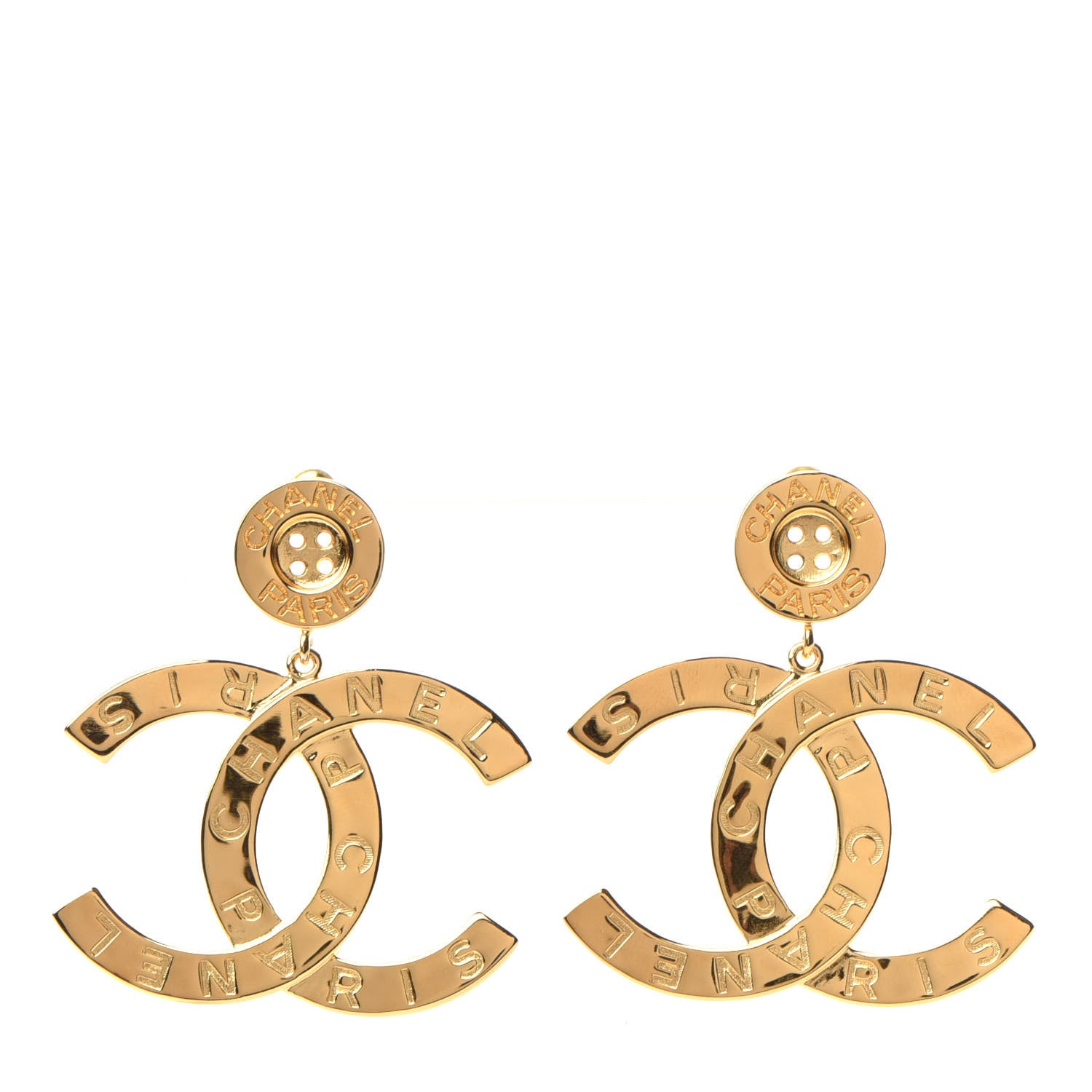 Chanel Metal Large Paris Button Earrings Gold 1 of 4