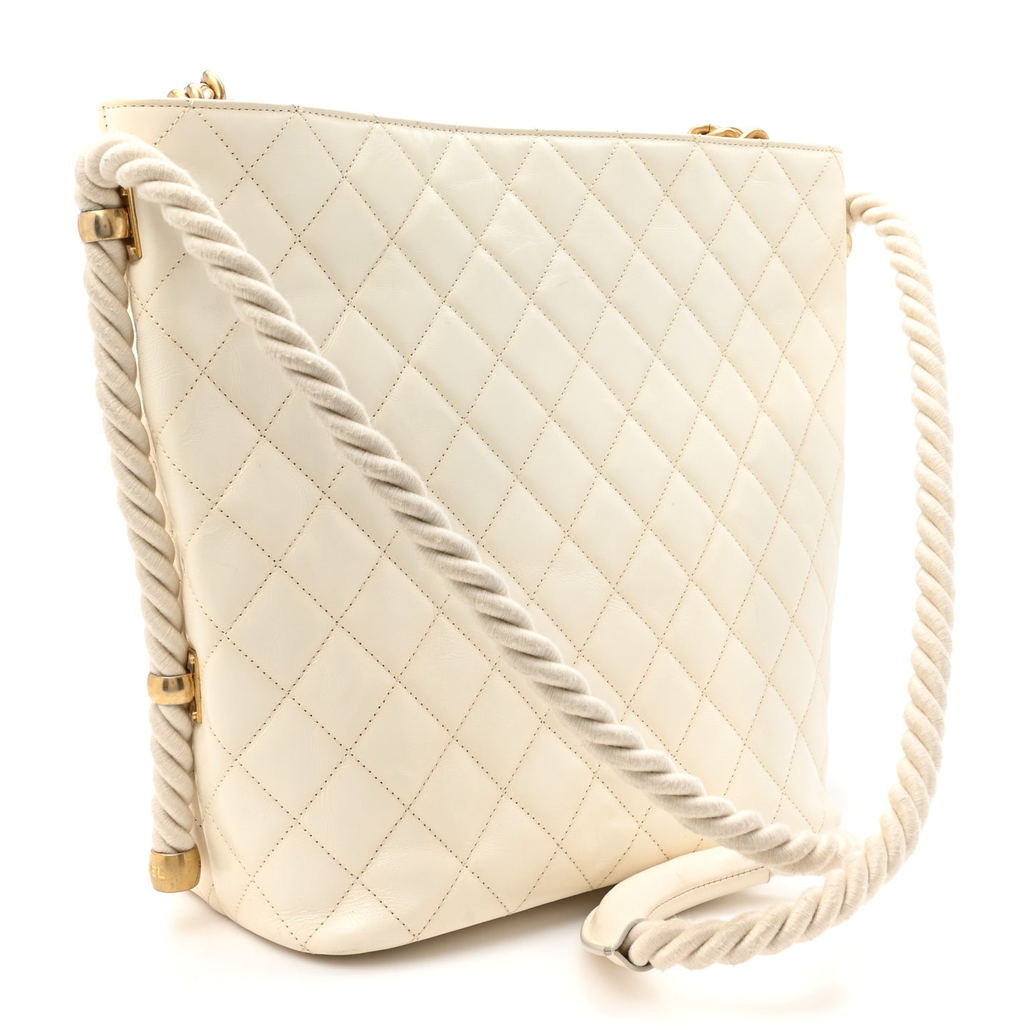 Crumpled Calfskin En Vogue Rope Hobo Bag White