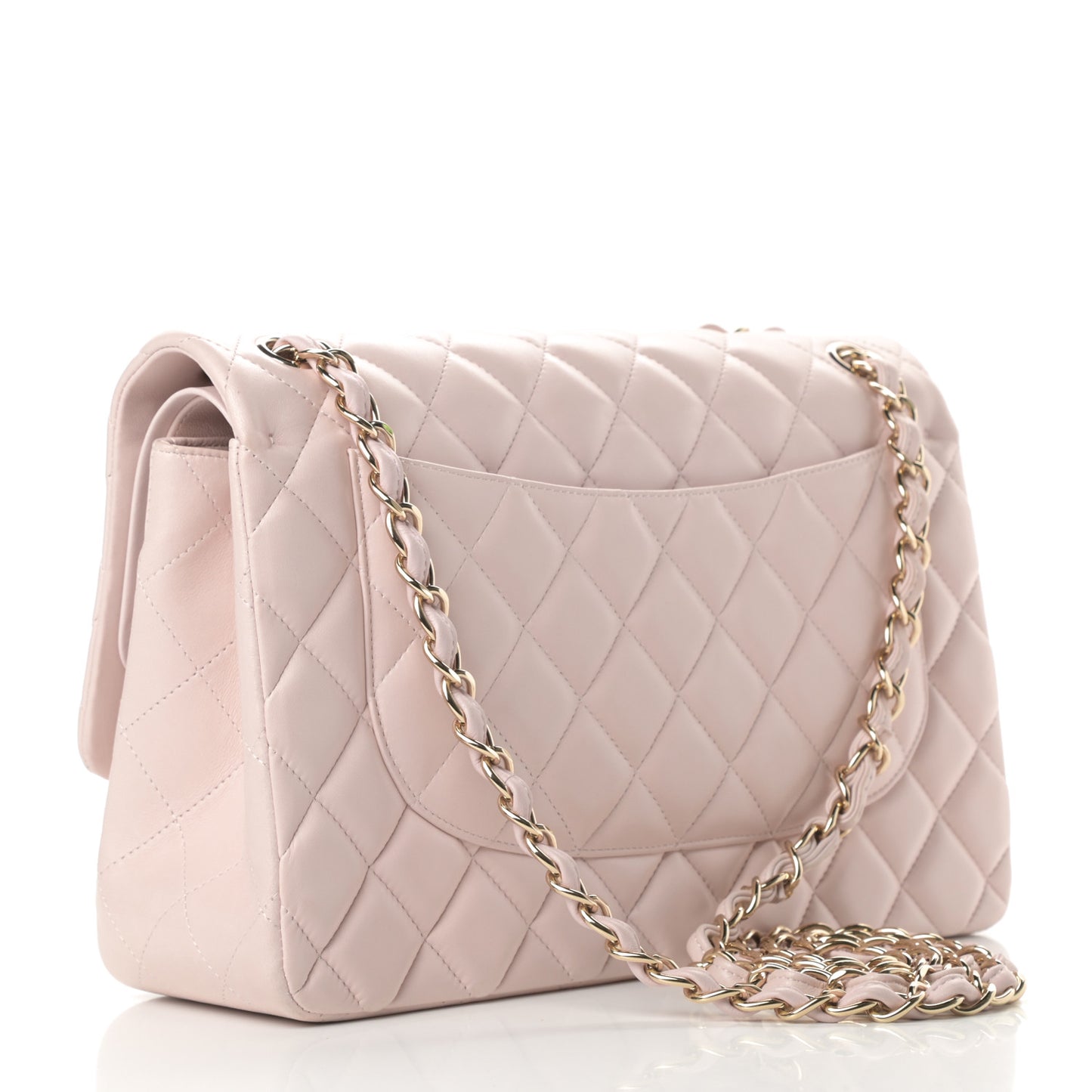 Lambskin Quilted Jumbo Double Flap Light Pink