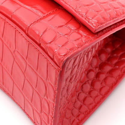 Balenciaga Shiny Calfskin Tonal B Crocodile Embossed Hourglass Top Handle Bag XS Bright Red 12 of 18