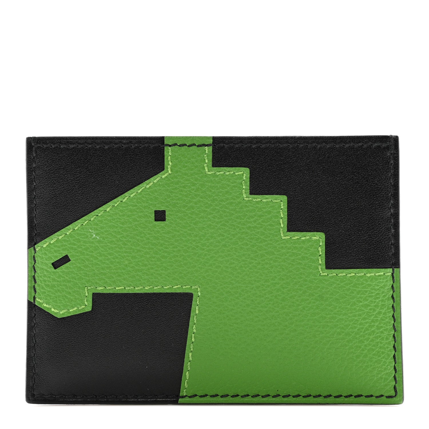 Hermes Tadelakt Evercolor Cheval Picto Card Holder Black Vert Yucca 1 of 8