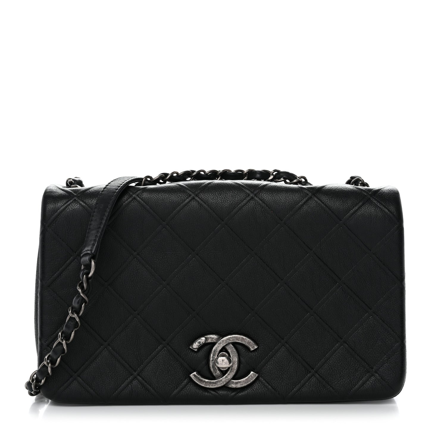 Calfskin Diamond Embossed New Chic Flap Black