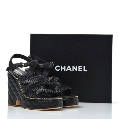 Chanel Calfskin Quilted Chain Around Wedge Sandals 39.5 Black 20 of 20