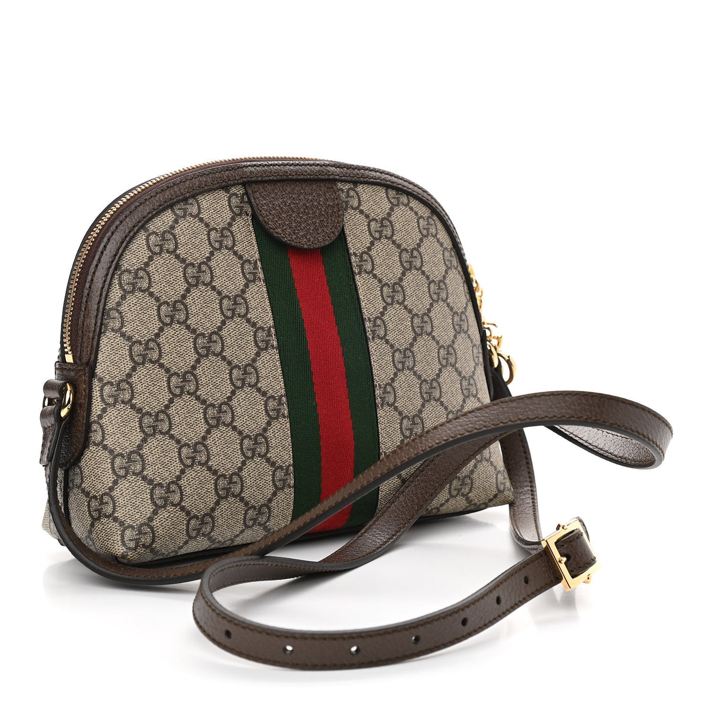 GG Supreme Monogram Textured Dollar Calfskin Web Small Ophidia Dome Shoulder Bag Beige Ebony New Acero