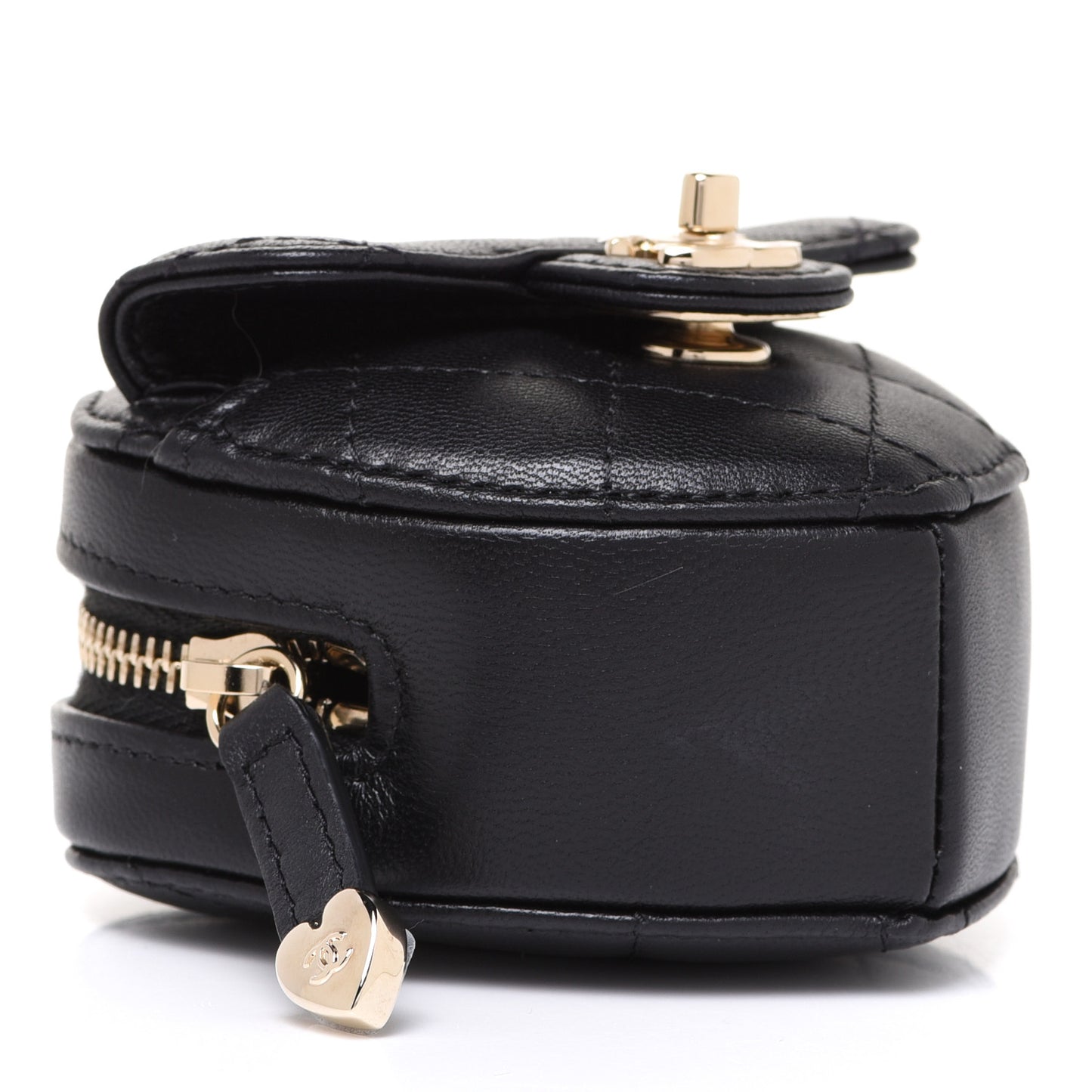 Lambskin Quilted CC In Love Heart Coin Purse With Chain Black