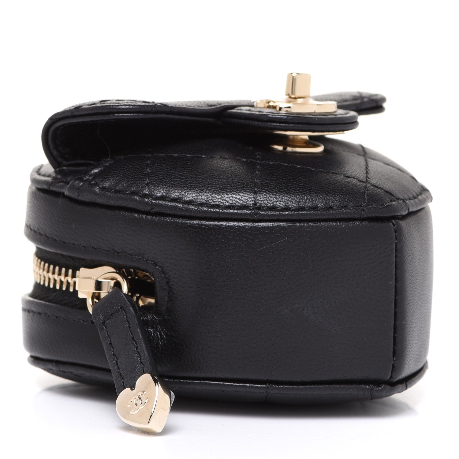 Chanel Lambskin Quilted CC In Love Heart Coin Purse With Chain Black 3 of 7