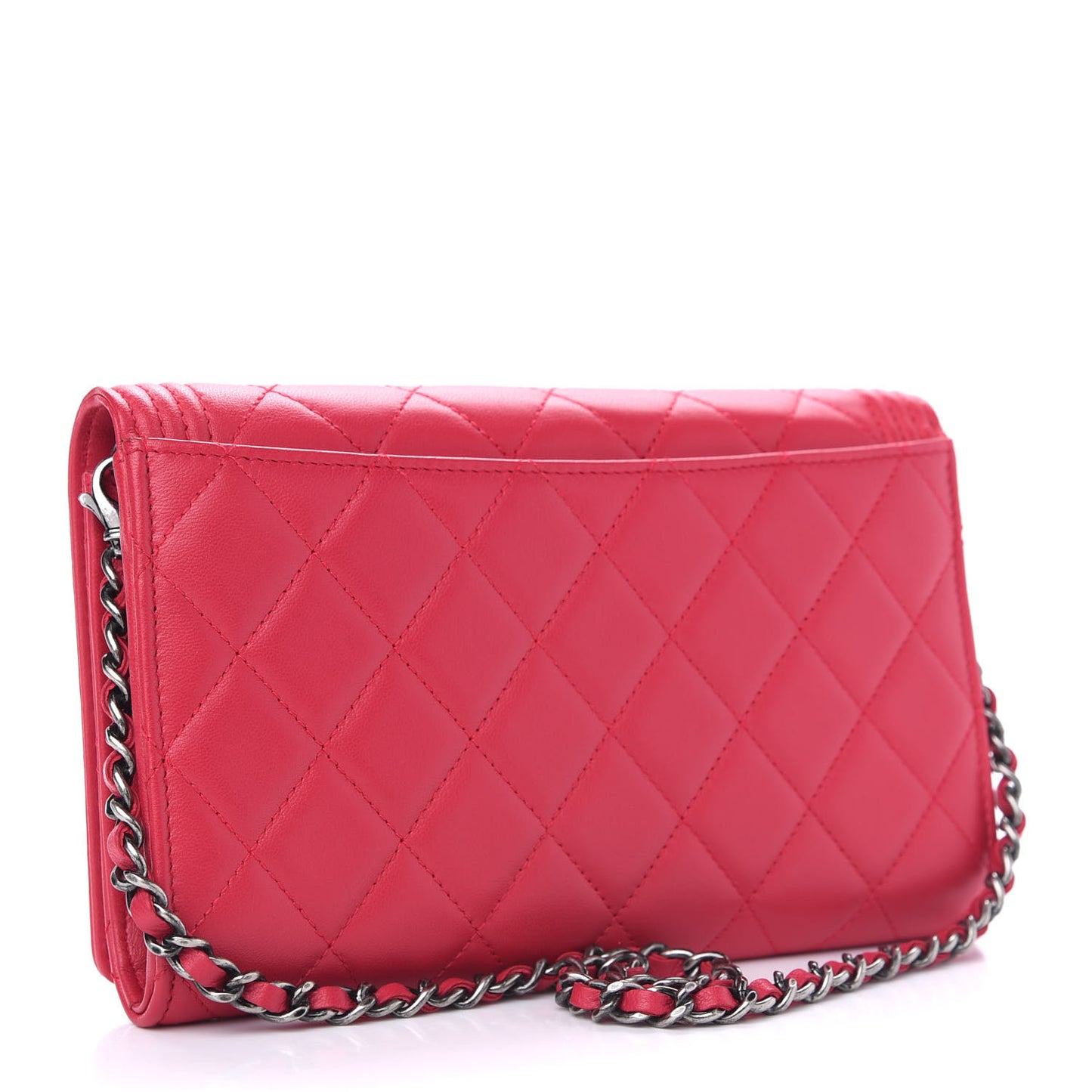 Lambskin Quilted Boy Wallet On Removable Chain Fuchsia