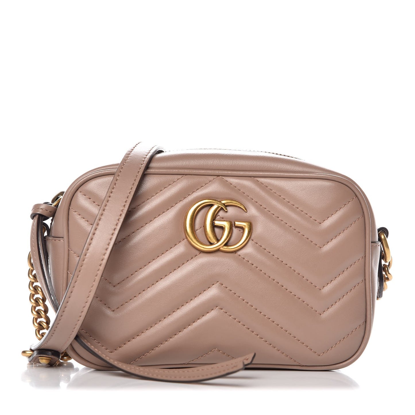 Calfskin Matelasse Mini GG Marmont Chain Shoulder Bag Nude
