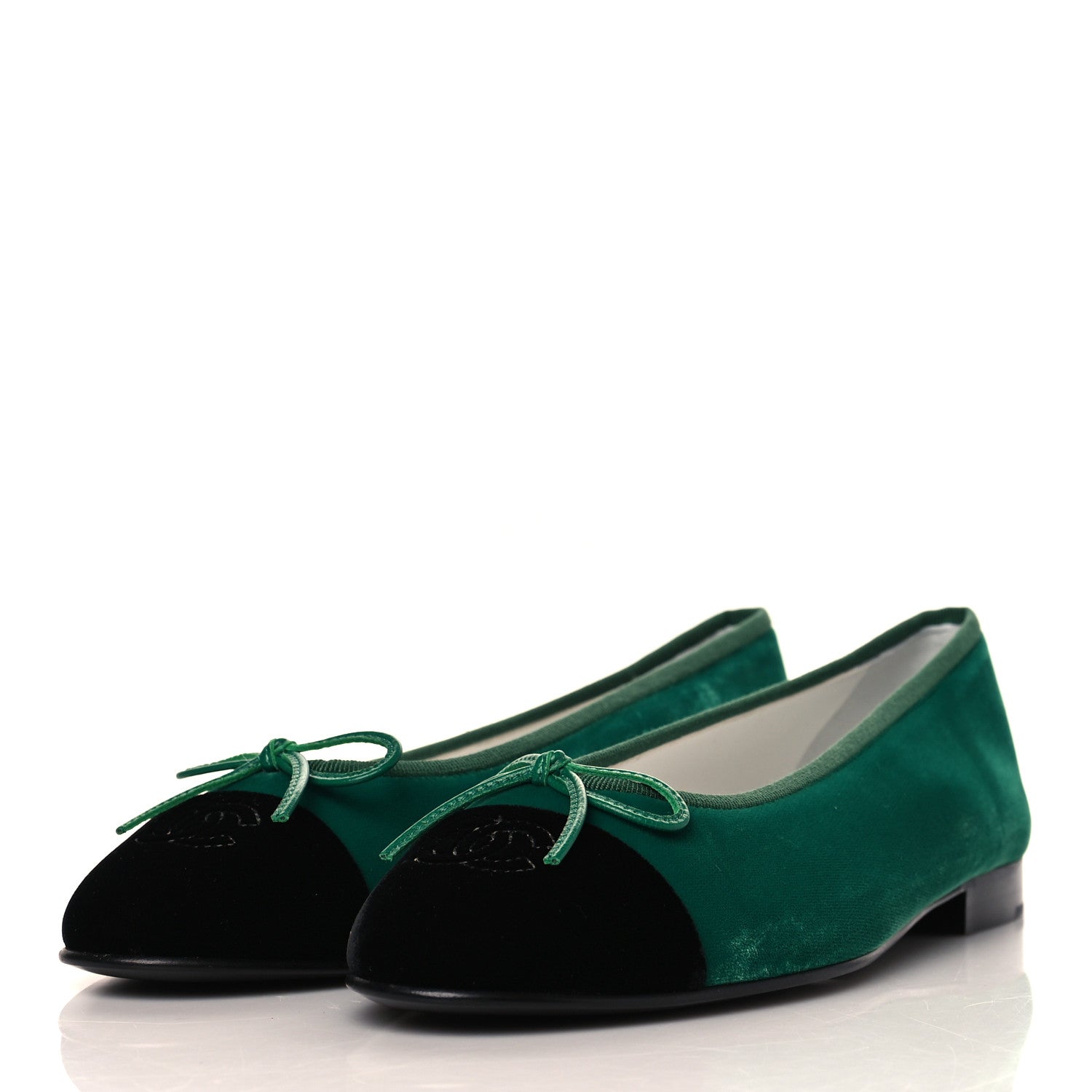 Chanel Velvet Cap Toe Ballerina Flats 38.5 Green Black 4 of 9