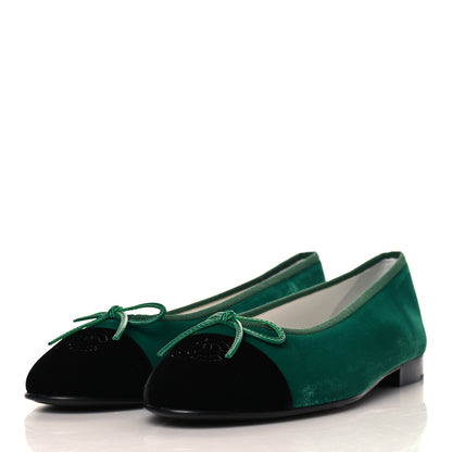 Chanel Velvet Cap Toe Ballerina Flats 38.5 Green Black 4 of 9