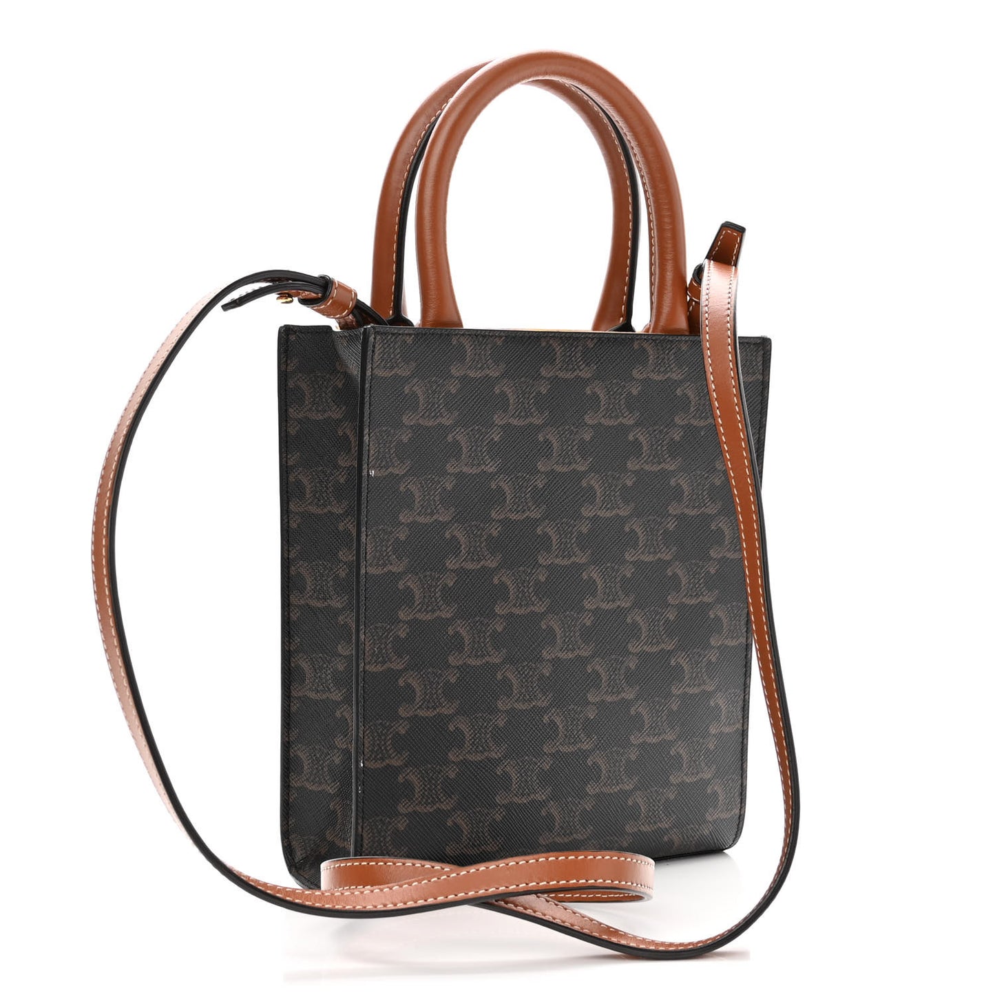 Triomphe Canvas Calfskin Mini Vertical Cabas Tan