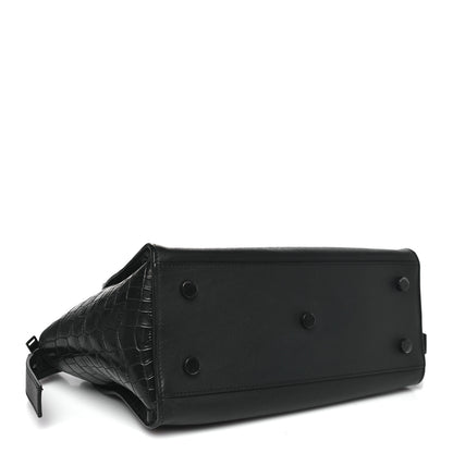 Saint Laurent Smooth Calfskin Crocodile Embossed Baby Monogram Downtown Cabas Black 4 of 9