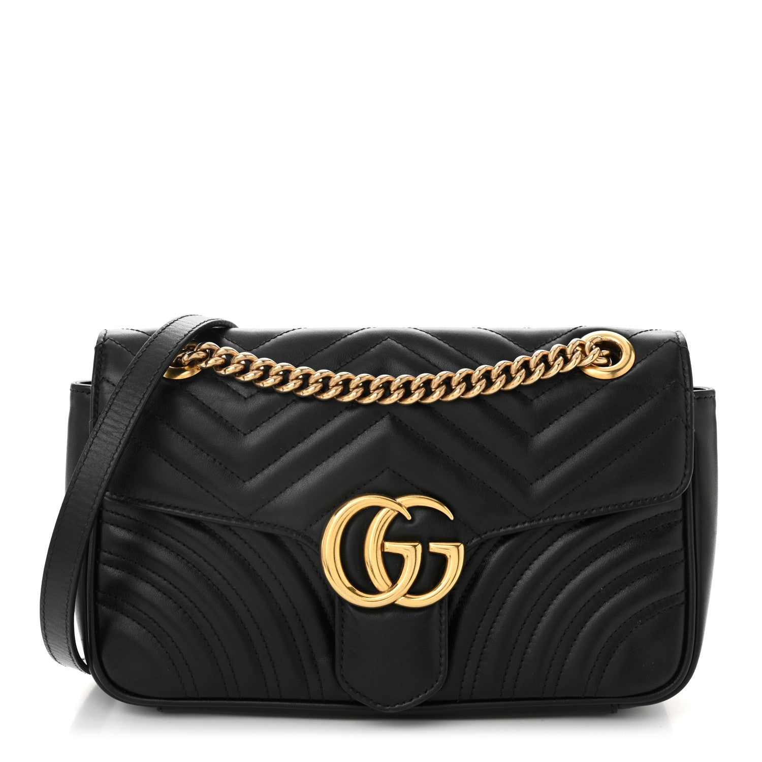 Gucci Calfskin Matelasse Small GG Marmont Shoulder Bag Black 1 of 10