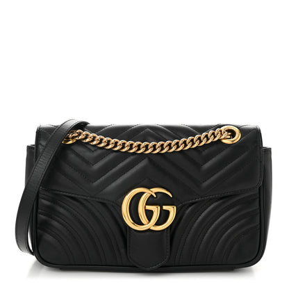Gucci Calfskin Matelasse Small GG Marmont Shoulder Bag Black 1 of 10