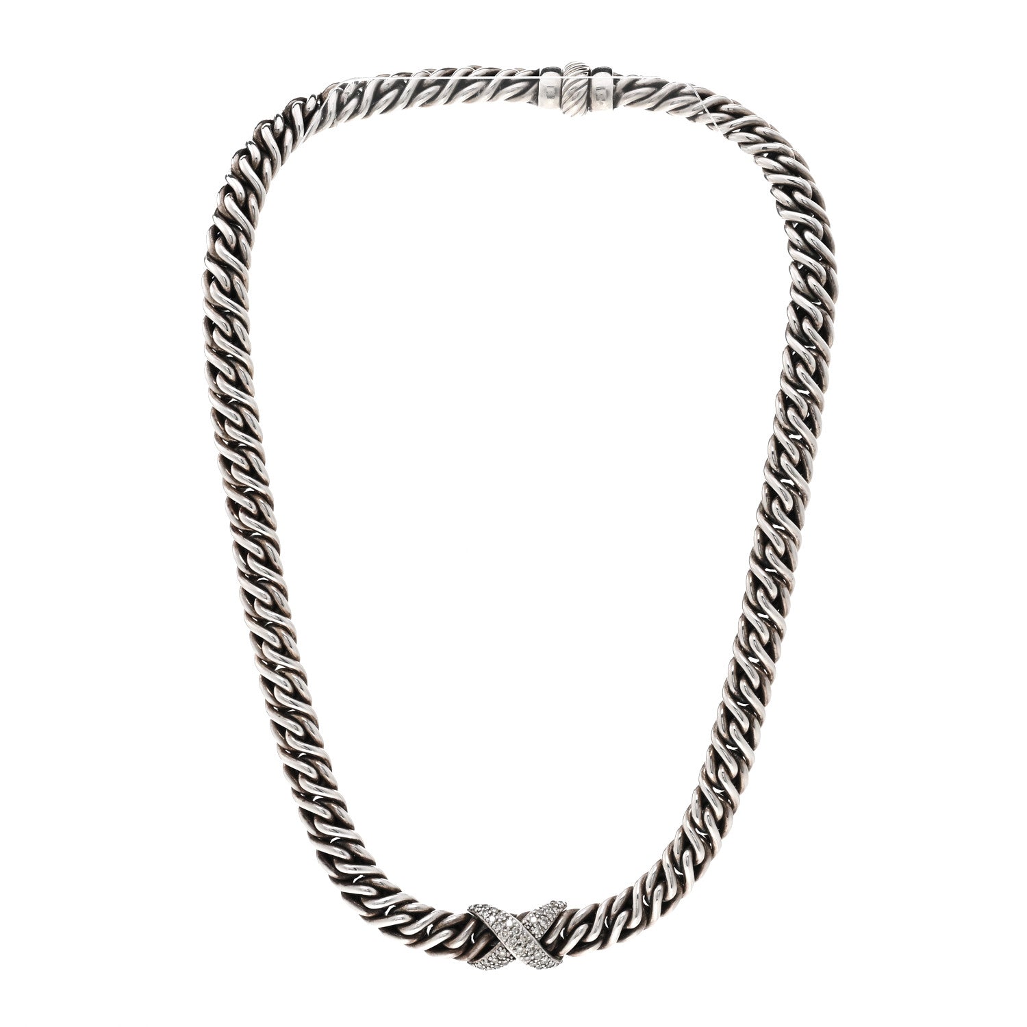 David Yurman Sterling Silver Diamond Lyrica Rope Necklace 3 of 4