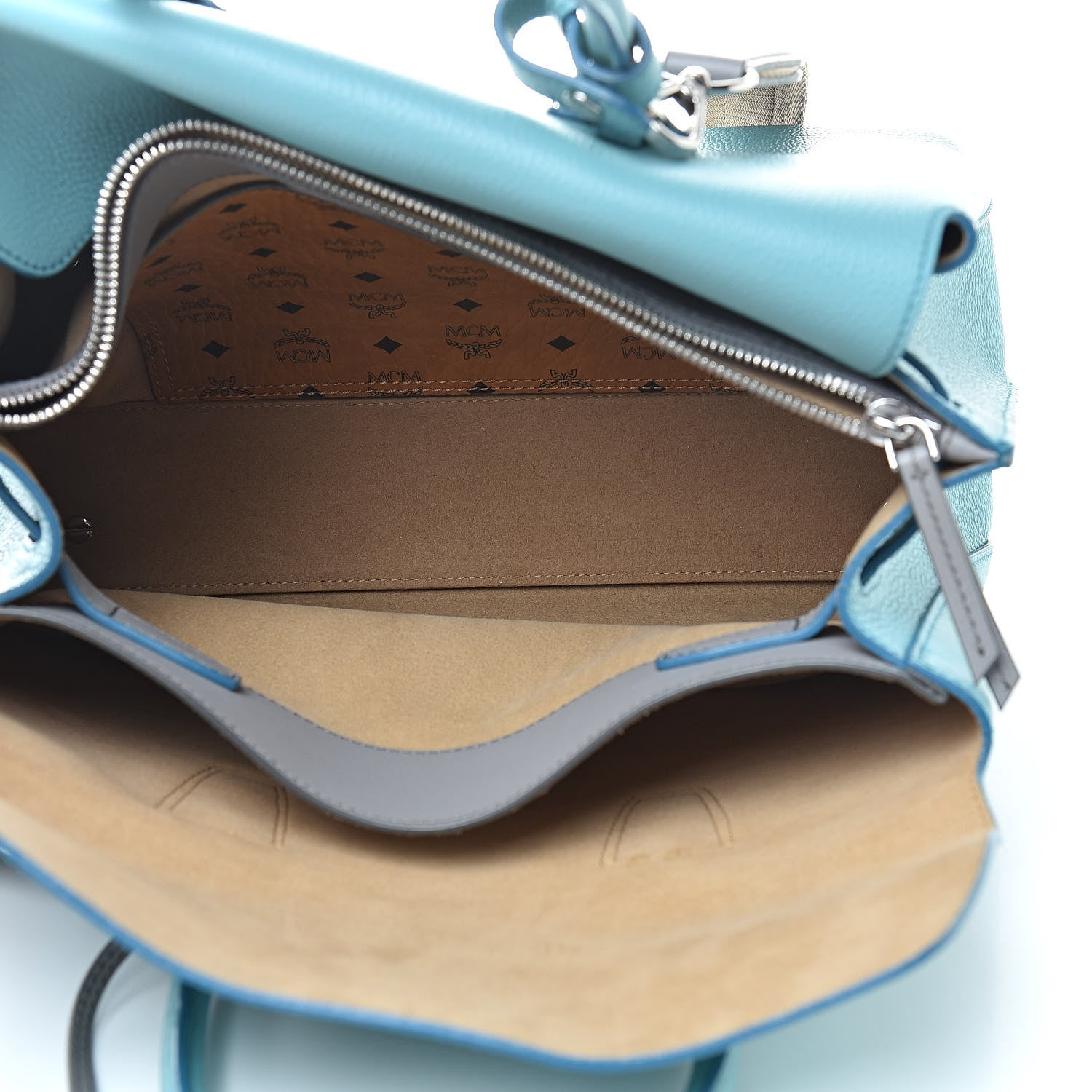 MCM Grained Calfskin Medium Milla Tote Silt Green 6 of 13