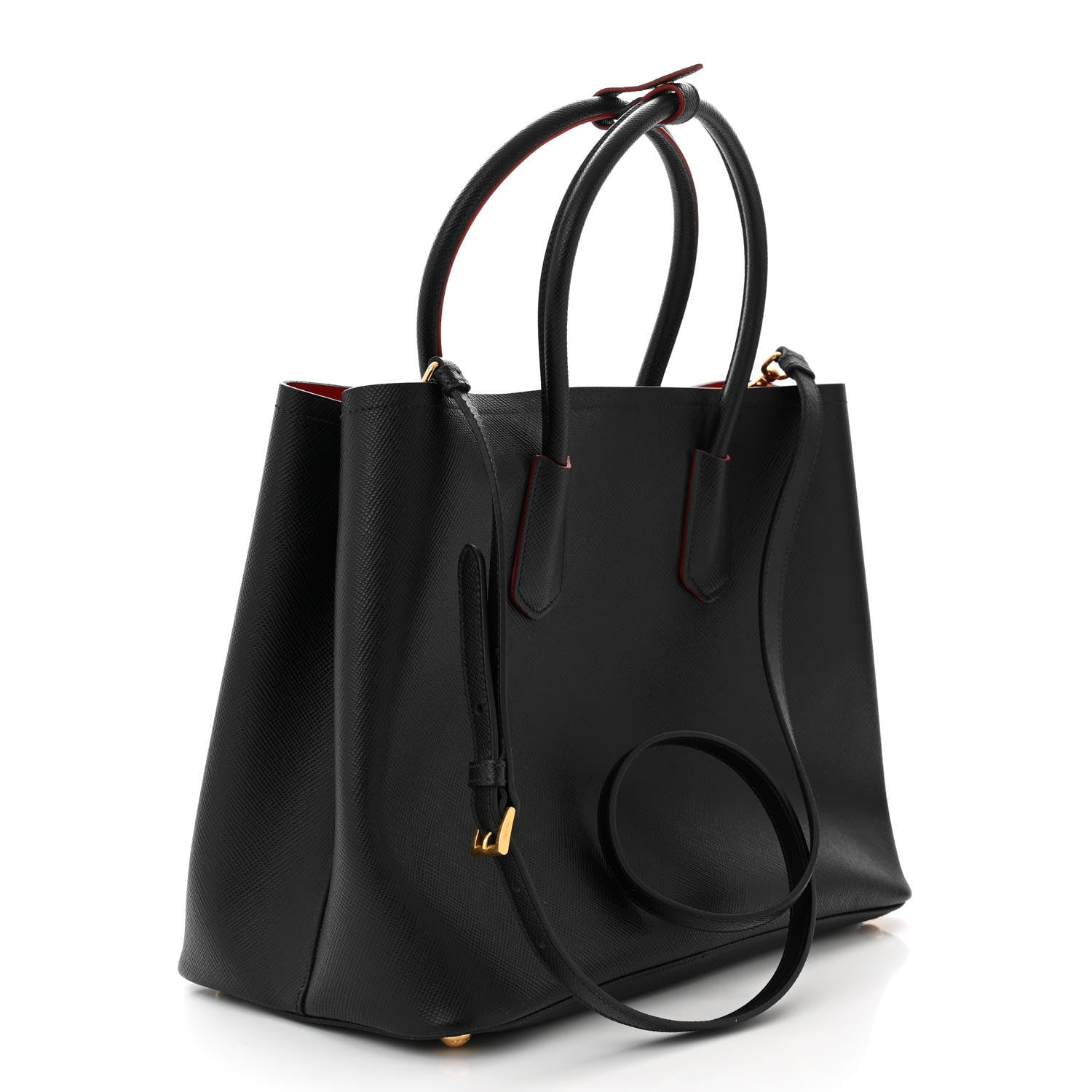 Prada Saffiano Cuir Large Double Bag Black Fuoco 3 of 10