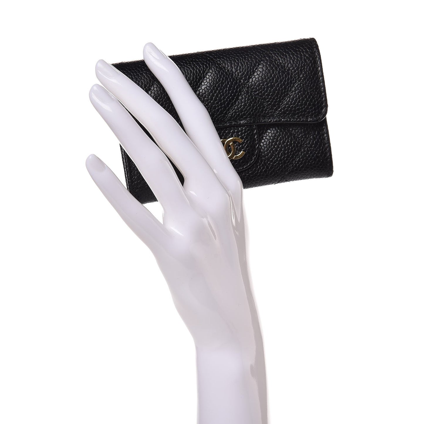 Caviar Quilted Flap Card Holder Black