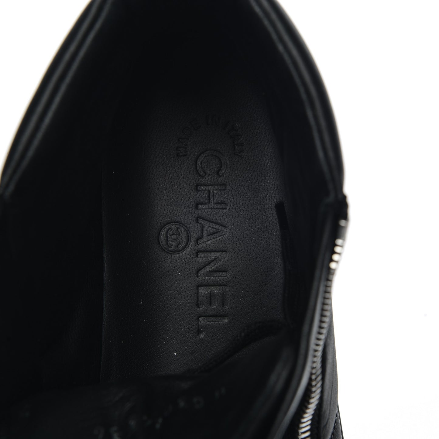 Calfskin Pearl High Top CC Sneakers 36 Black